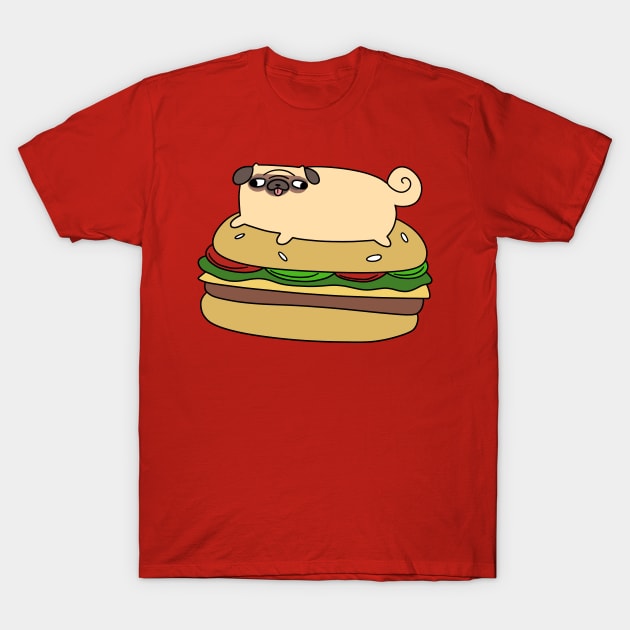 Pug Laying on Giant Hamburger T-Shirt by saradaboru